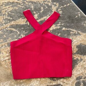 Red Ribbed Sleeveless Crop Tank Top